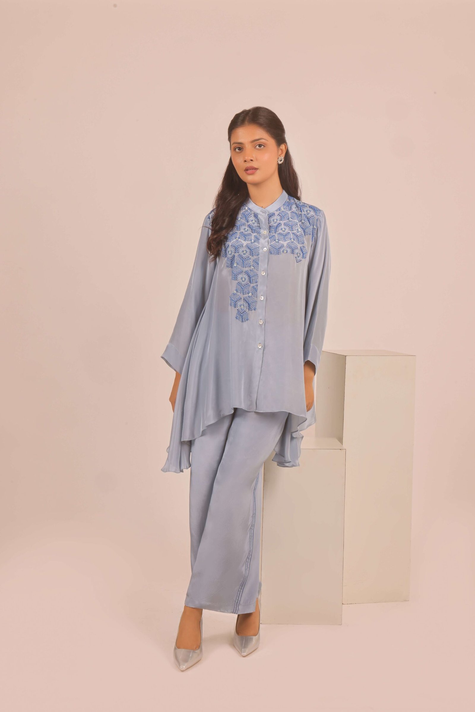 Azure Cascade Embroidered Co-ord Set