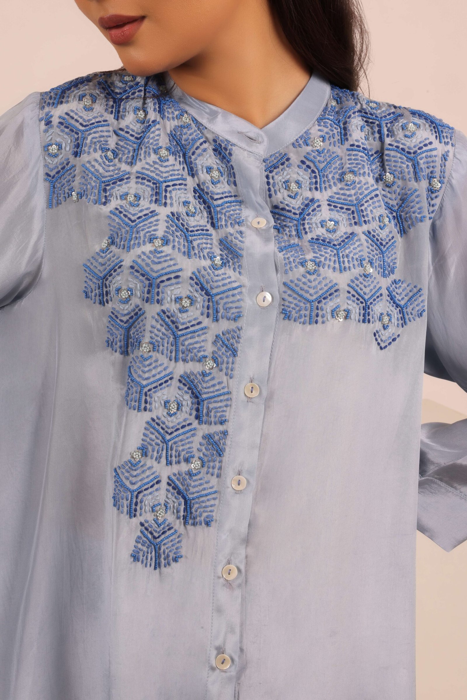 Azure Cascade Embroidered Co-ord Set - Image 2