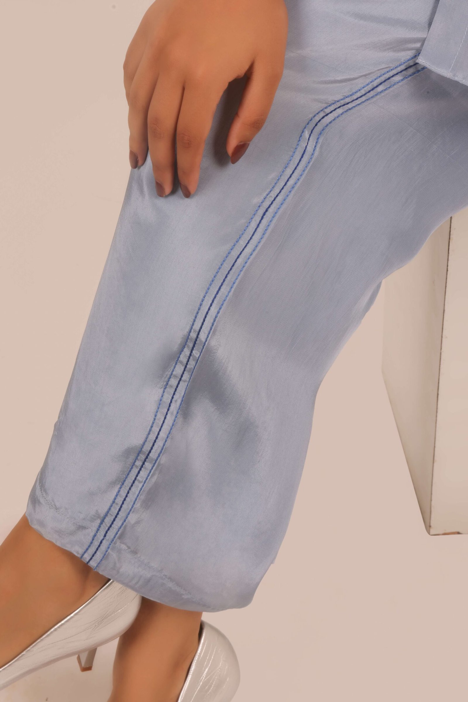 Azure Cascade Embroidered Co-ord Set - Image 4