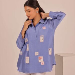 Periwinkle Patchwork Embroidered Shirt