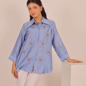 Cornflower Bloom Embroidered Shirt