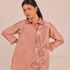 Peach Geometric Patchwork Shirt