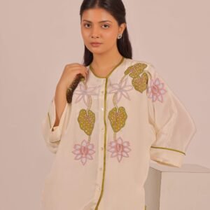 Ivory Lotus Embroidered Shirt