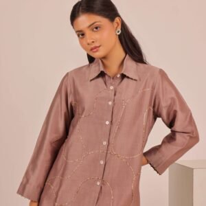 Mauve Abstract Sequin Embroidered Shirt