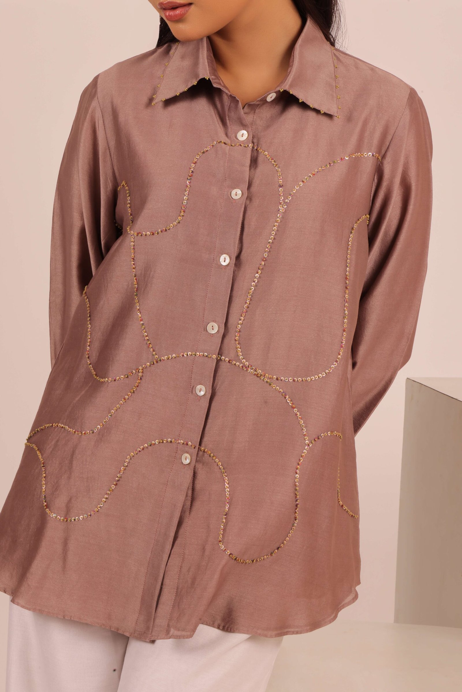 Mauve Abstract Sequin Embroidered Shirt - Image 2