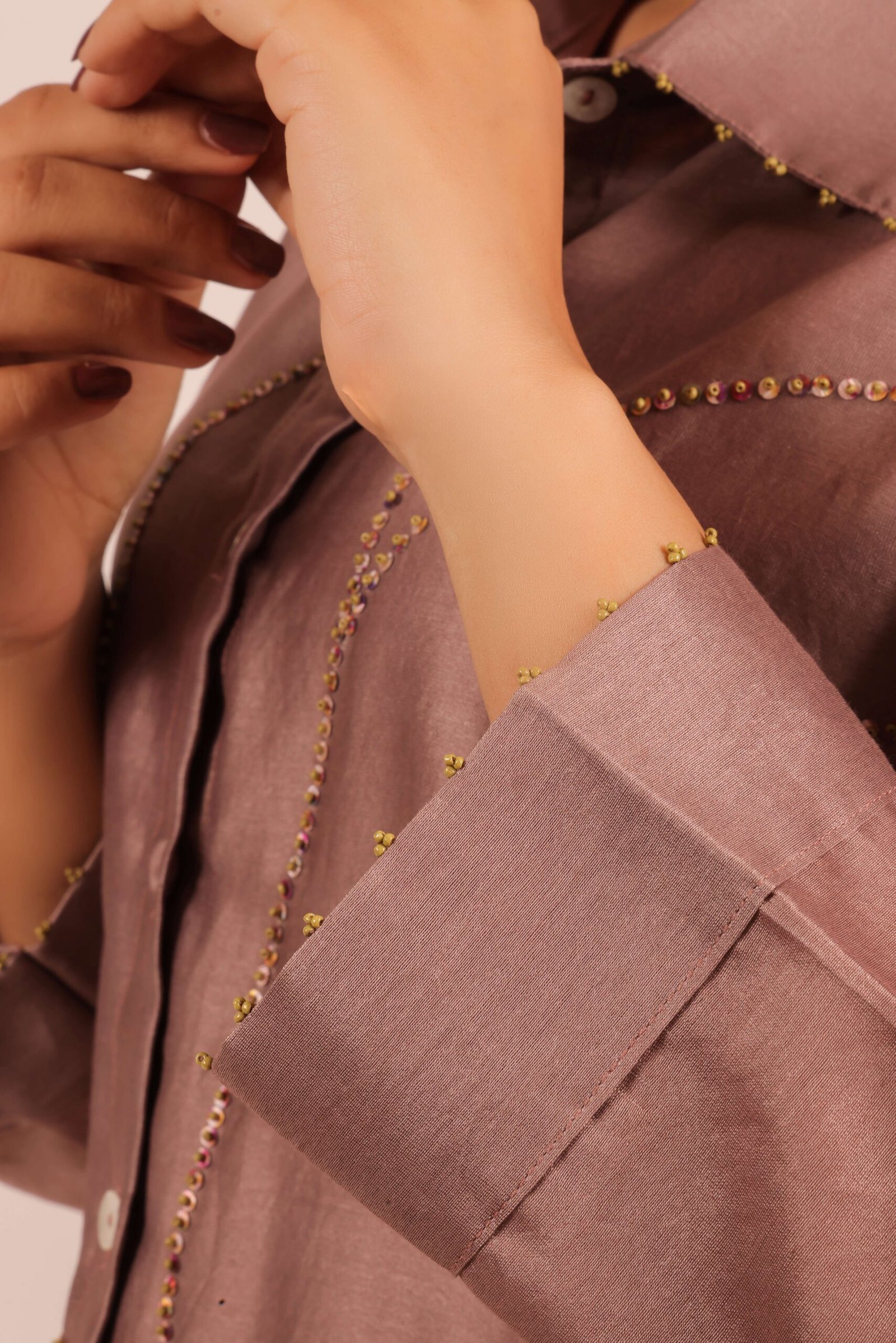 Mauve Abstract Sequin Embroidered Shirt - Image 3