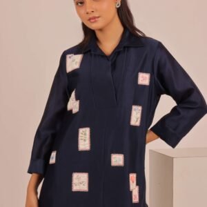 Navy Floral Patchwork Tunic Shirt
